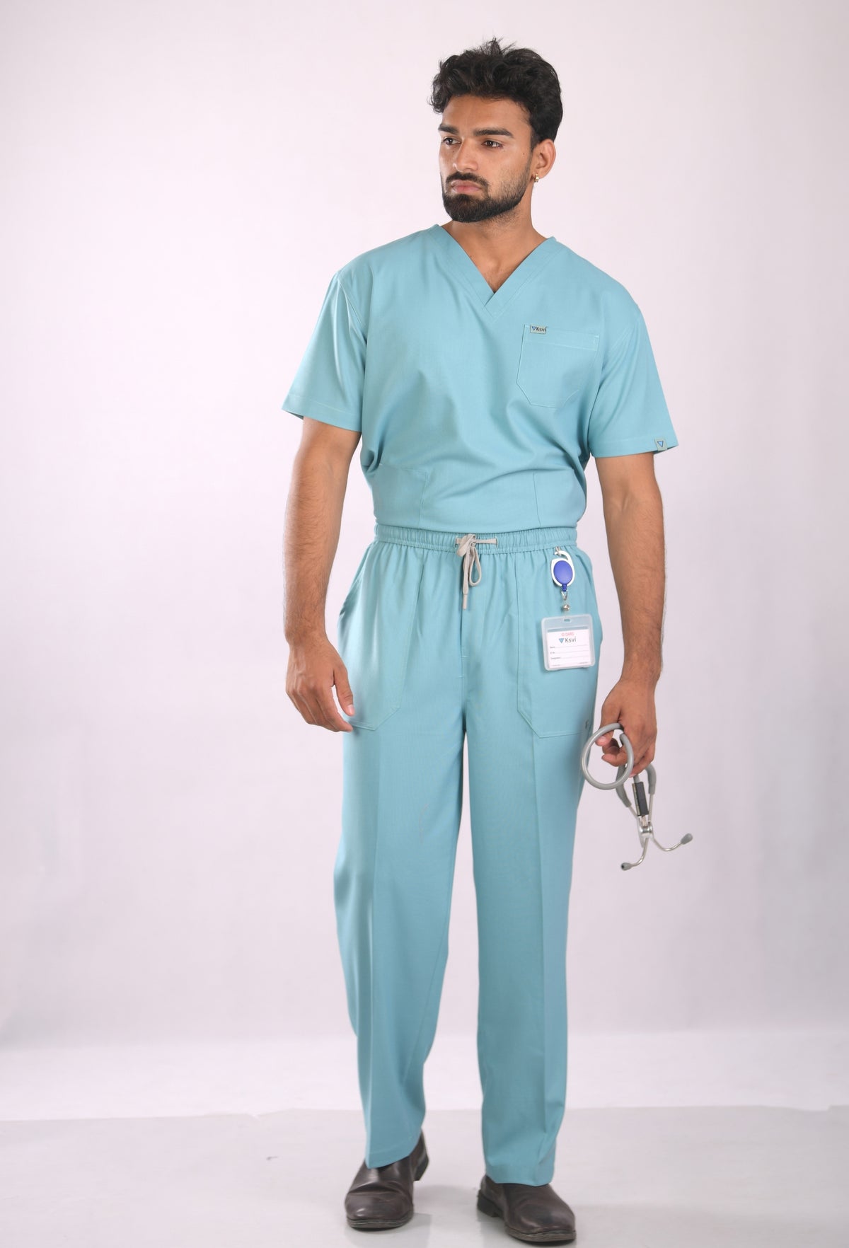 Ksvi Antibacterial Male V-Neck (Eucalyptus) Scrub Shirt Pant