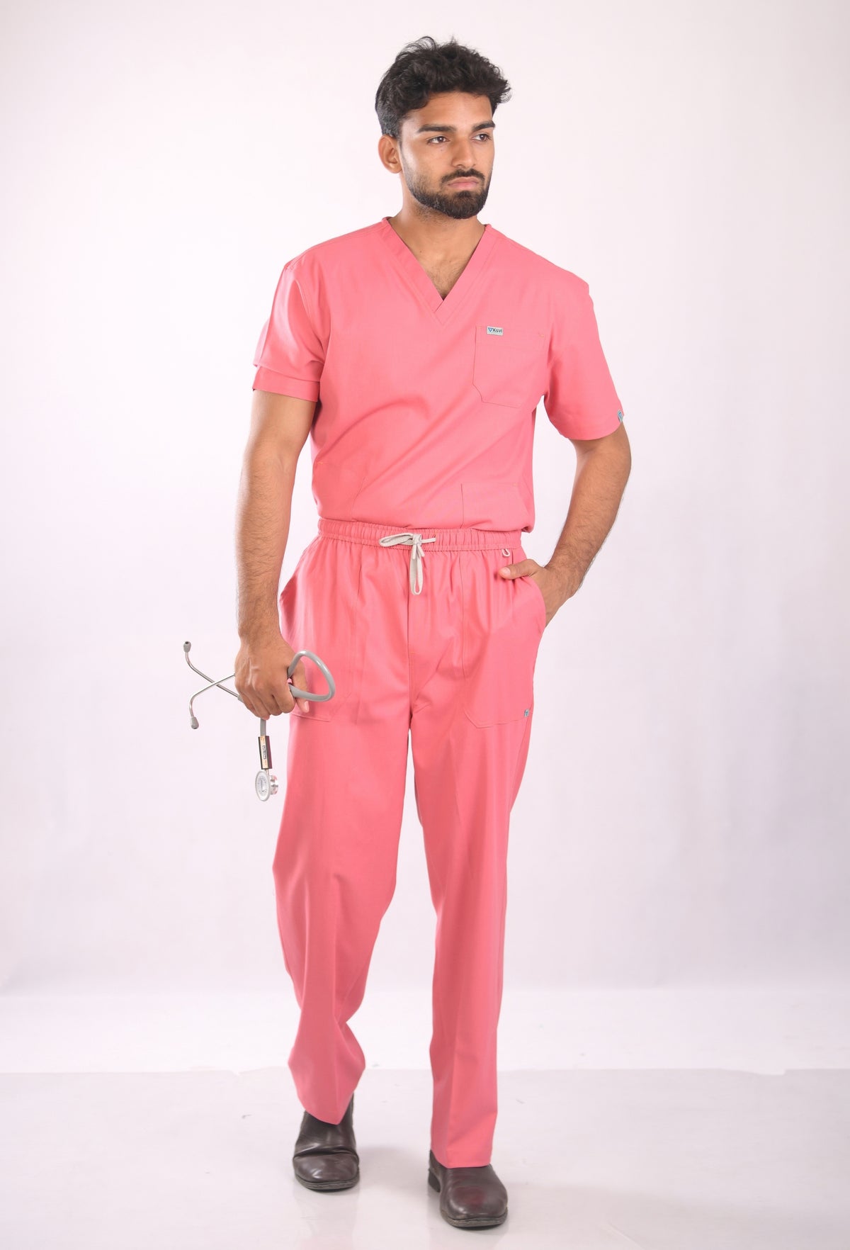 Ksvi Antibacterial Male V-Neck (Mauve) Scrub Shirt Pant