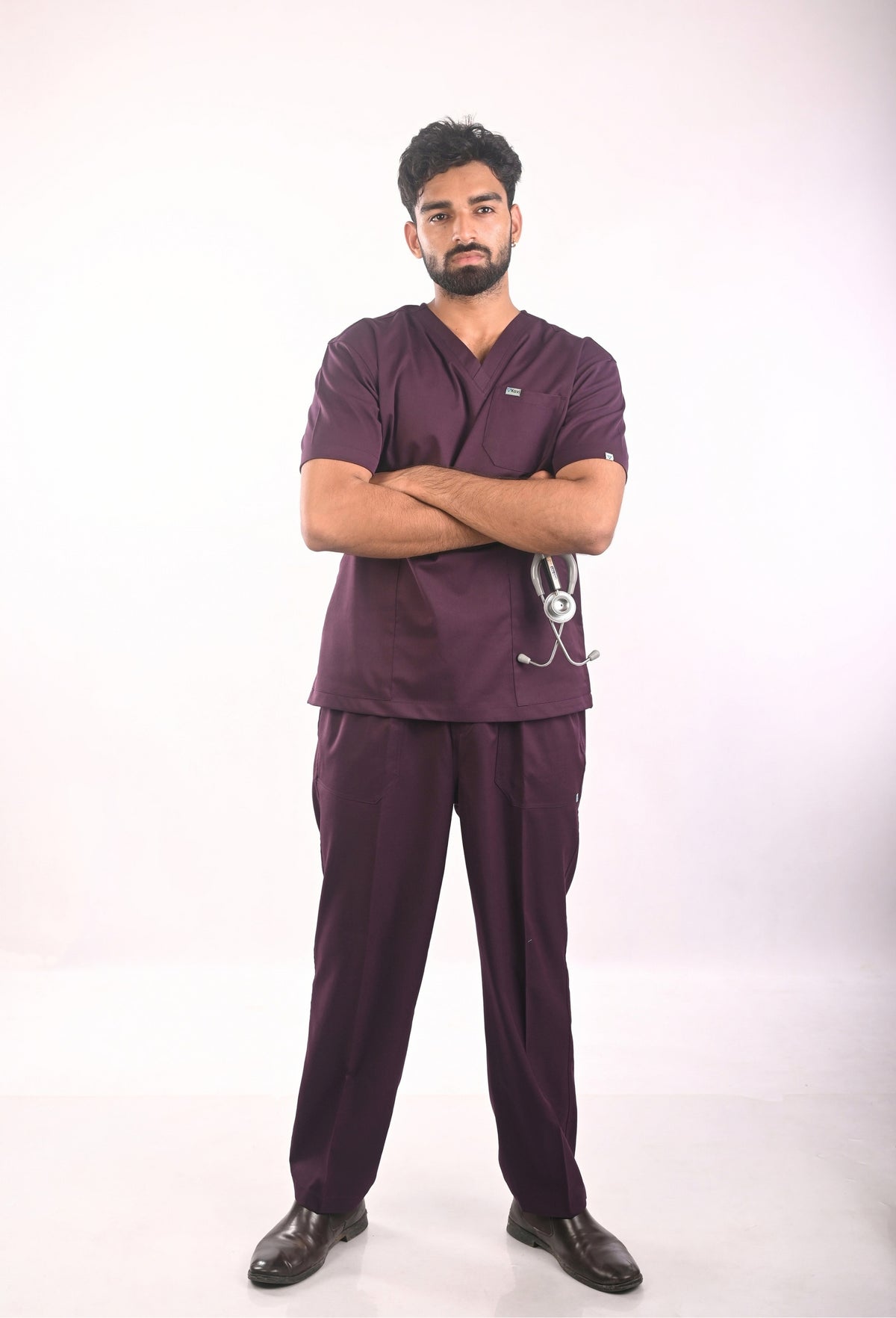 Ksvi Antibacterial Male V-Neck (Wine) Scrub Shirt Pant