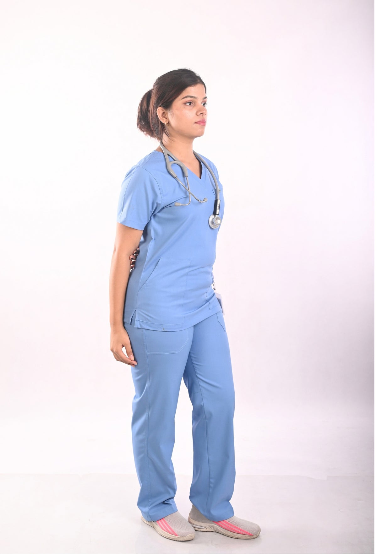 Ksvi Antibacterial Female V-Neck (Ceil blue ) Scrub Shirt Pant