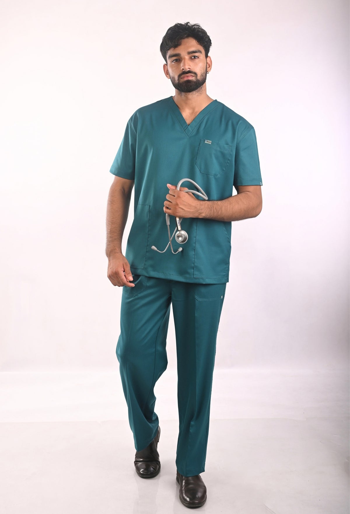 Ksvi Antibacterial Male V-Neck (Emerald Green) Scrub Shirt Pant