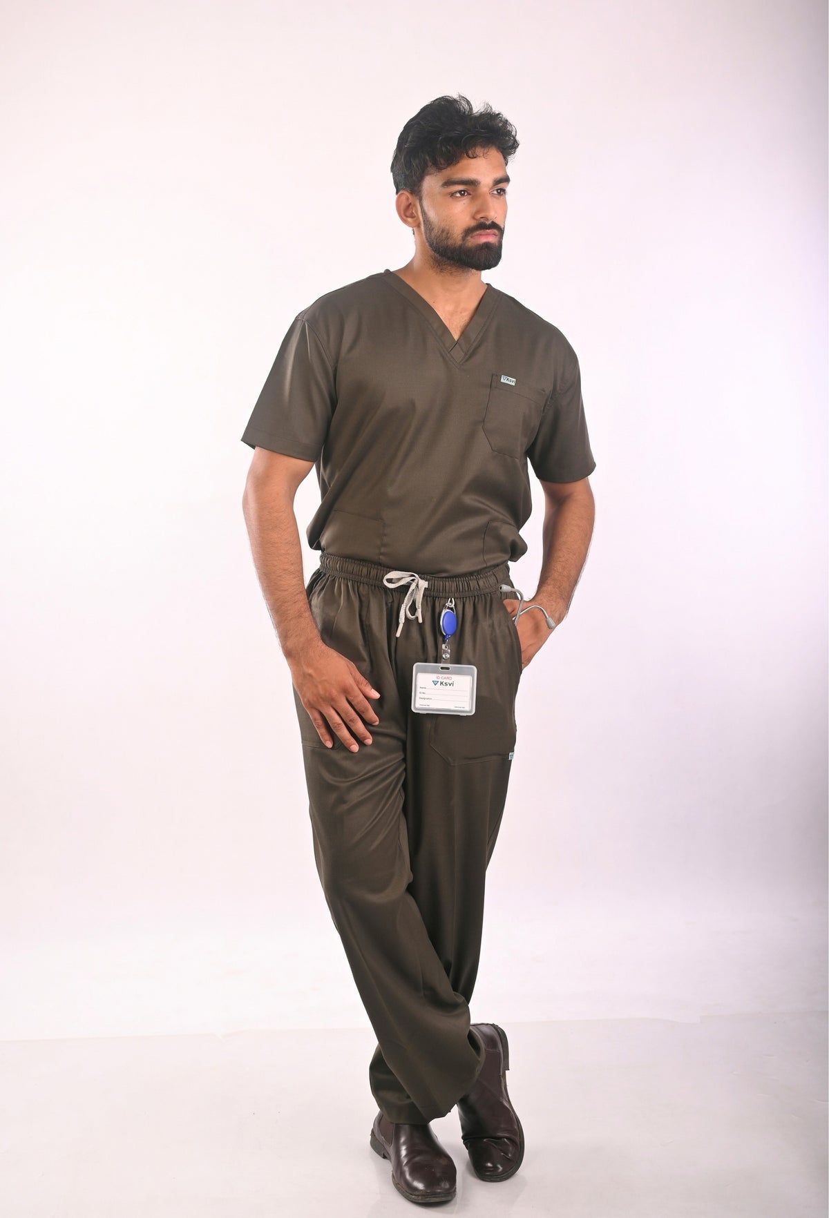 Ksvi Flex Male V-Neck (Olive) Scrub Shirt Pant