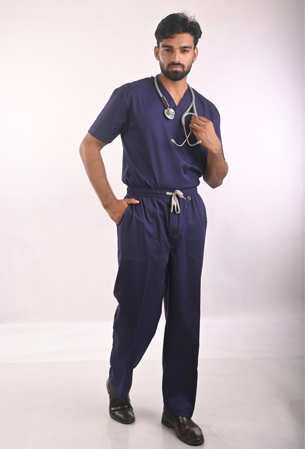 Ksvi Antibacterial Male V-Neck (Navy) Scrub Shirt Pant