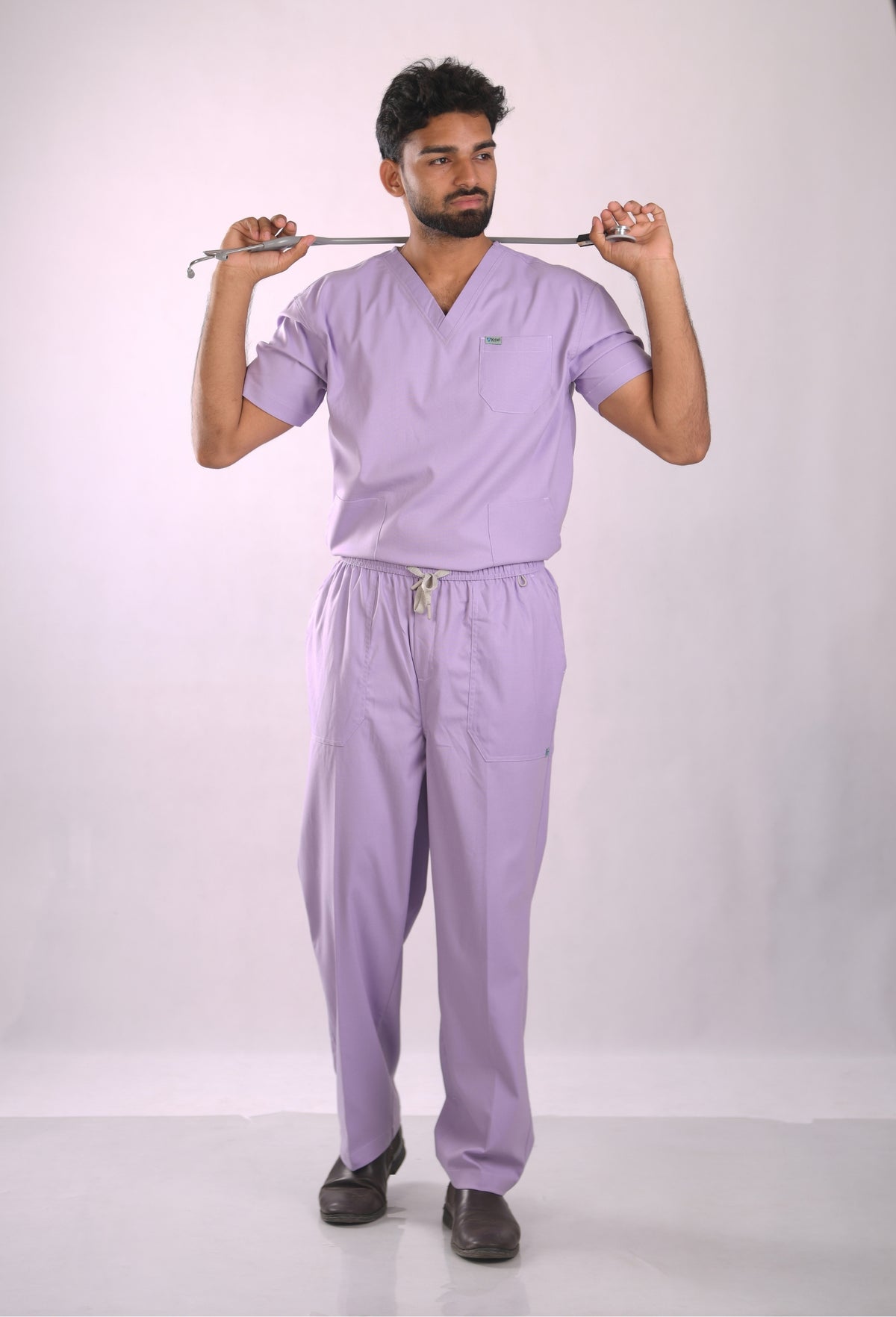 Ksvi Antibacterial Male V-Neck (Pastel Lilac) Scrub Shirt Pant