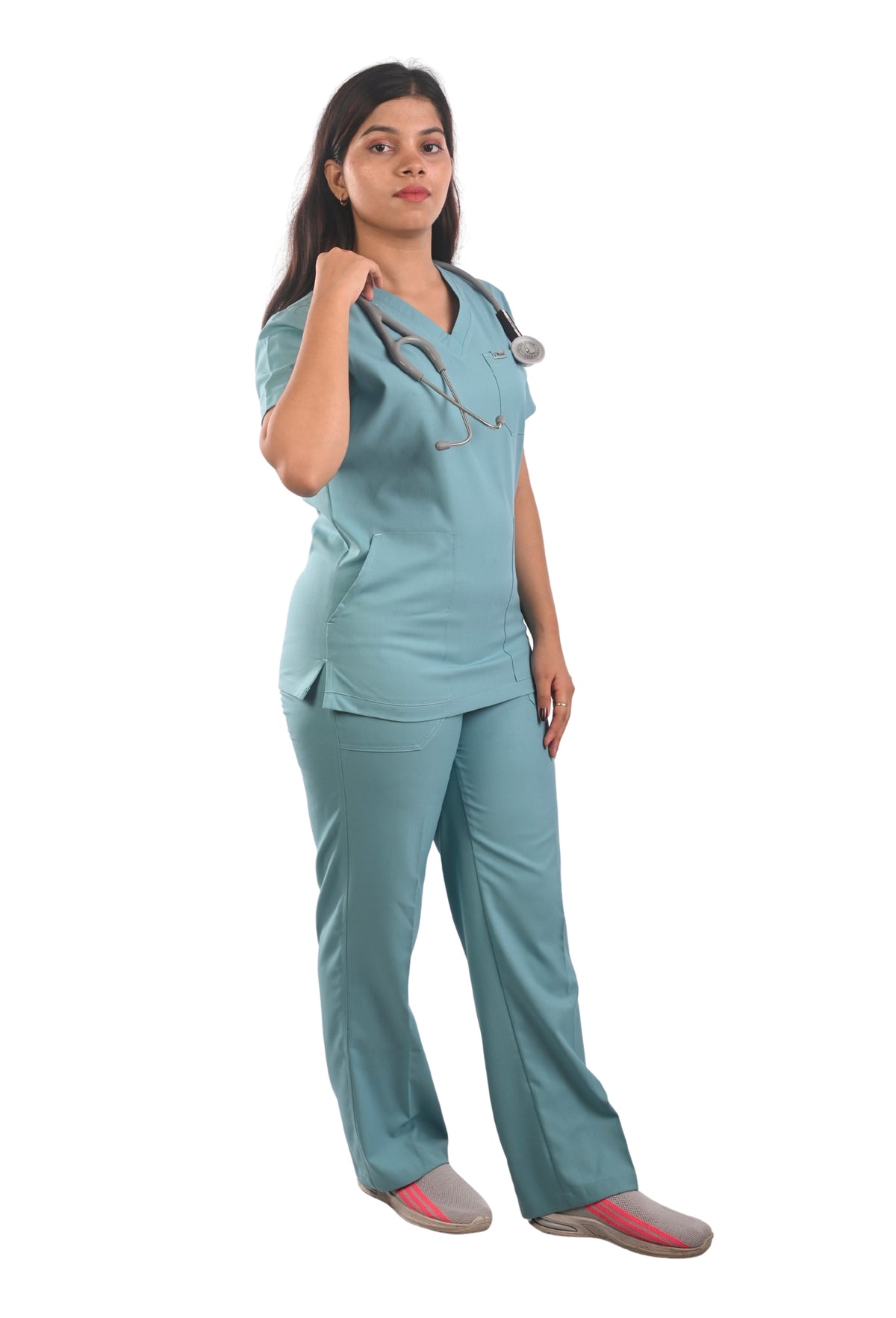 Ksvi Antibacterial Female V-Neck (Eucalyptus) Scrub Shirt Pant