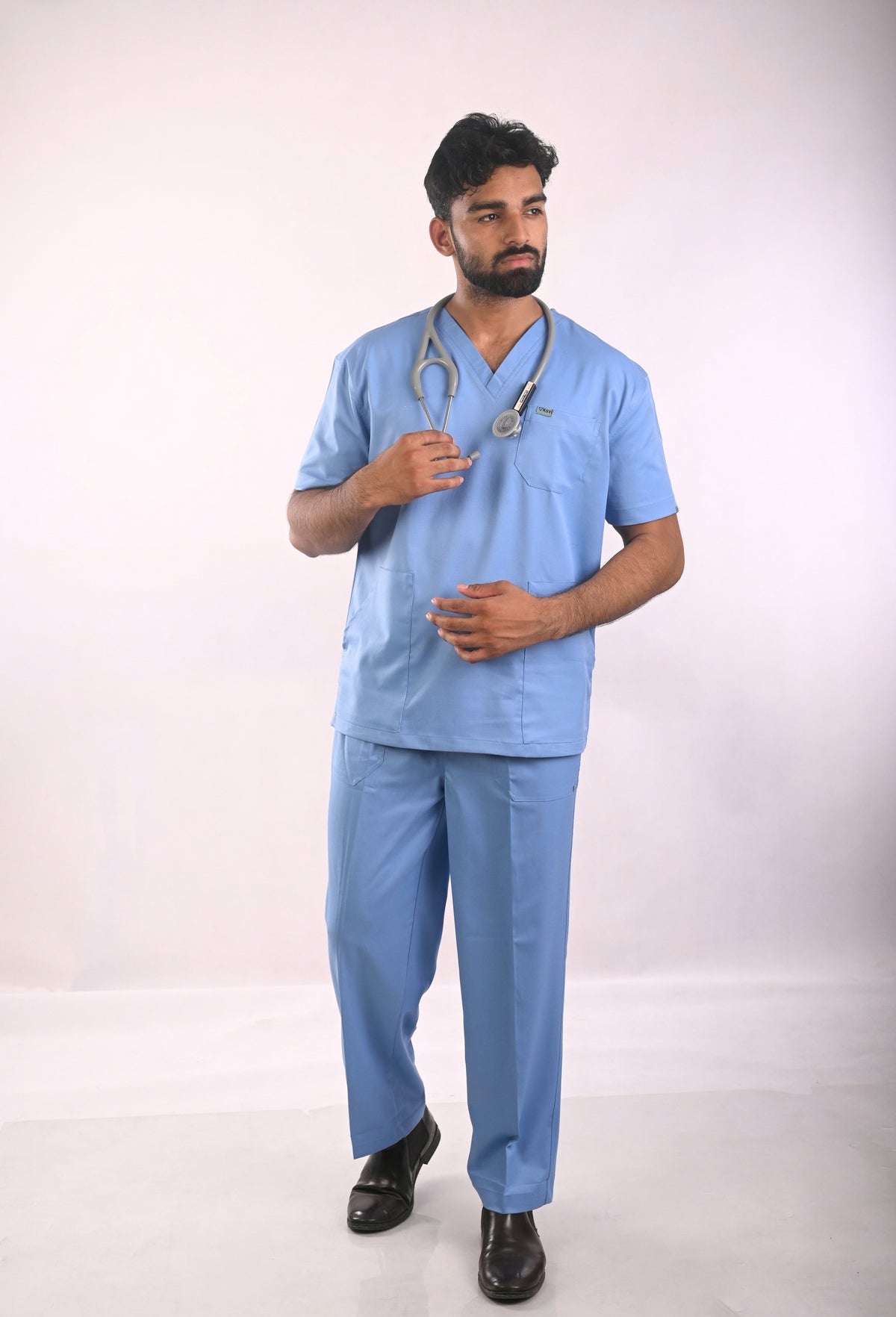 Ksvi Flex Male V-Neck (Ceil Blue) Scrub Shirt Pant