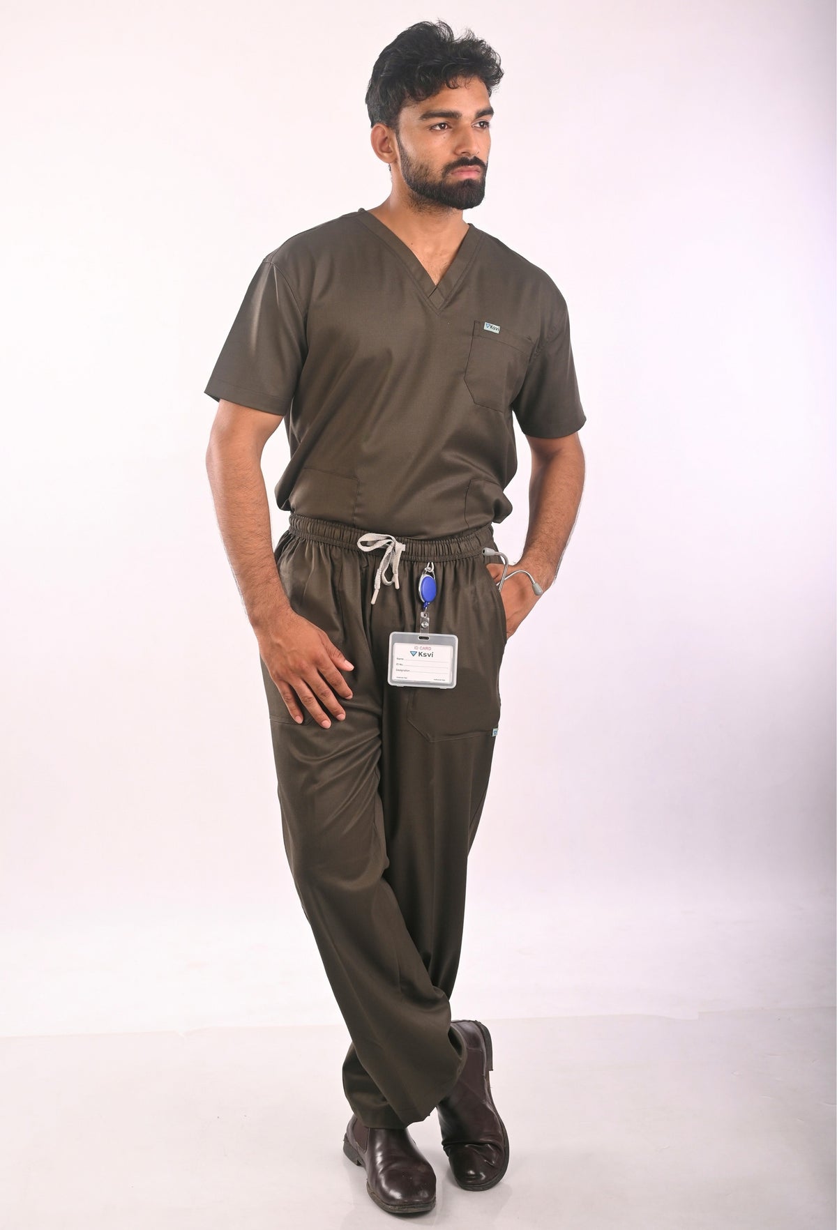 Ksvi Antibacterial Male V-Neck (Olive ) Scrub Shirt Pant