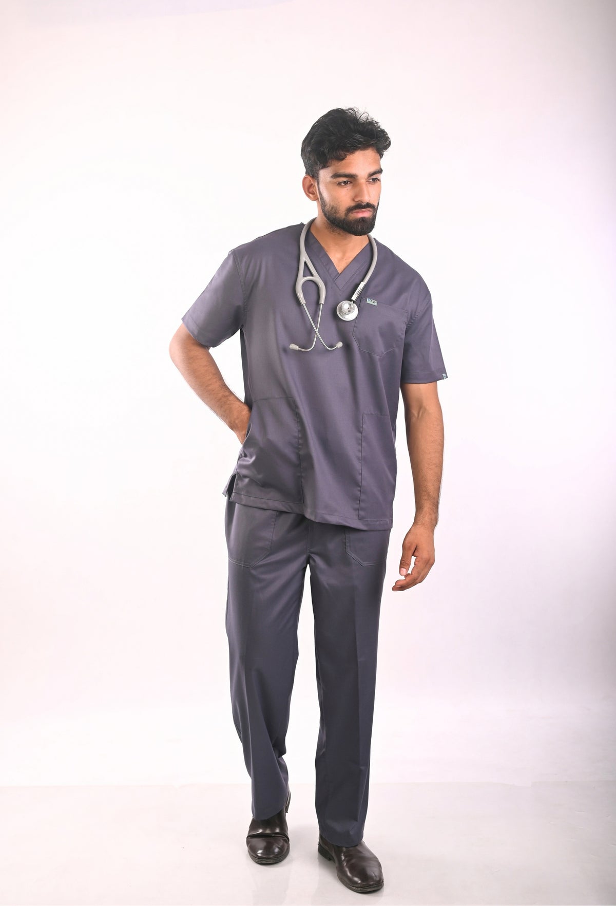 Ksvi Flex Male V-Neck (Heather Gray) Scrub Shirt Pant