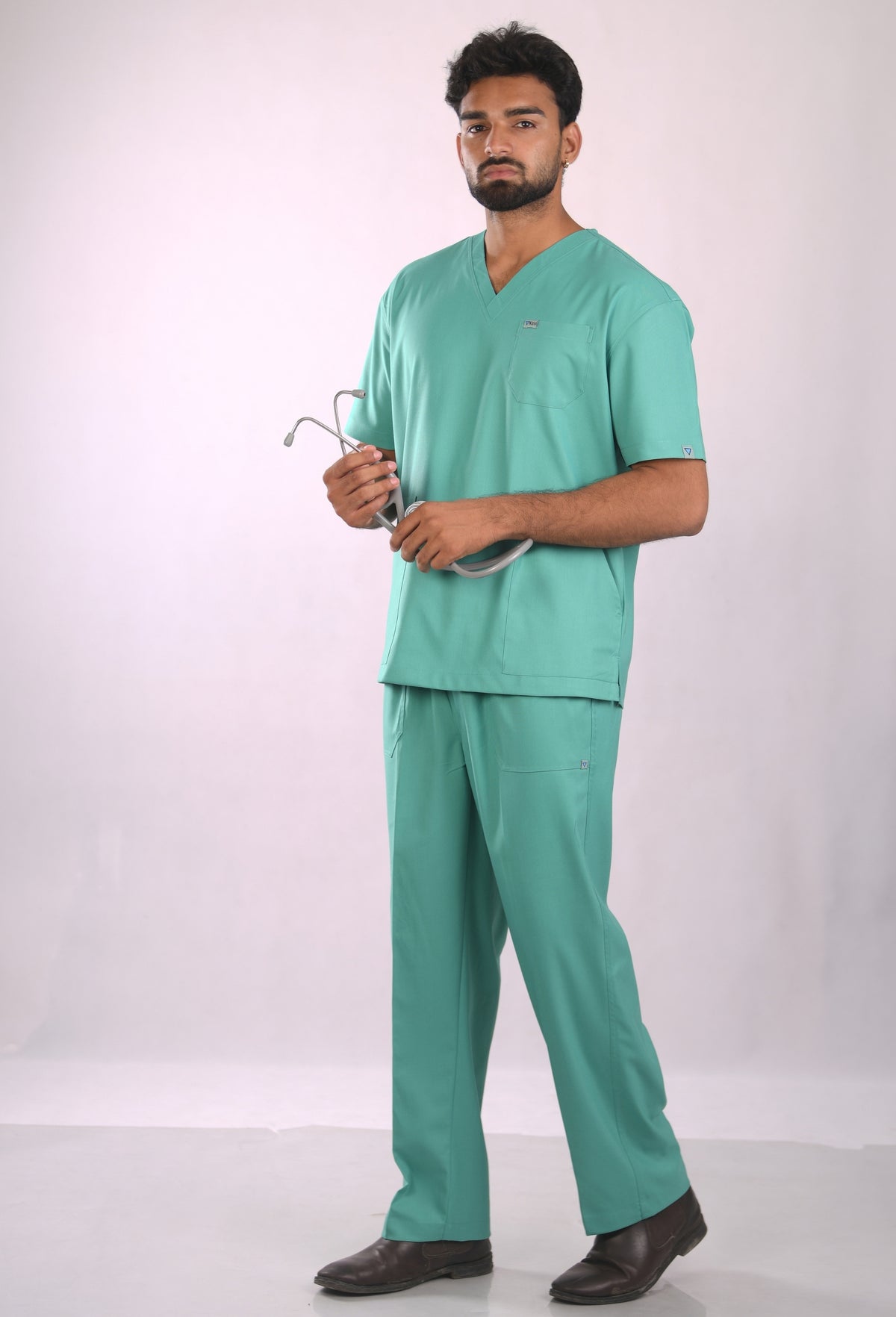 Ksvi Antibacterial Male V-Neck (Sea Green) Scrub Shirt Pant
