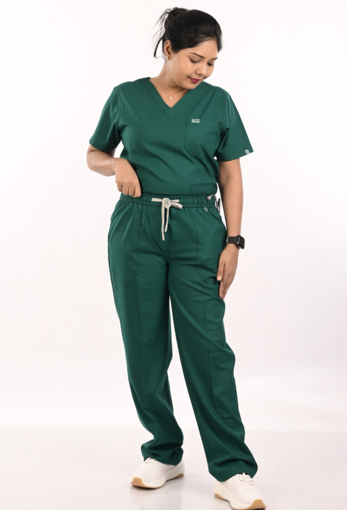 Ksvi Antibacterial Female V-Neck (F- Green -M) Scrub Shirt Pant