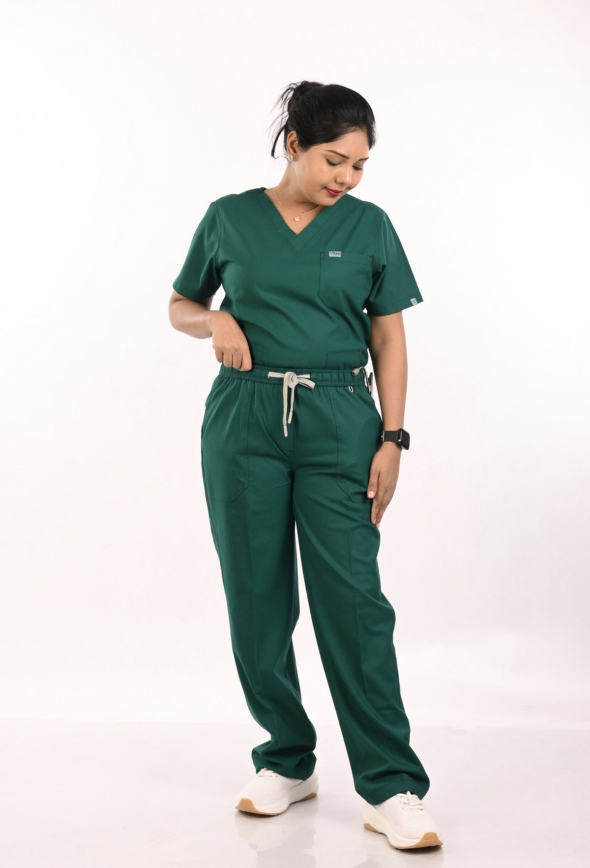 Ksvi Antibacterial Female V-Neck (Forest Green ) Scrub Shirt Pant