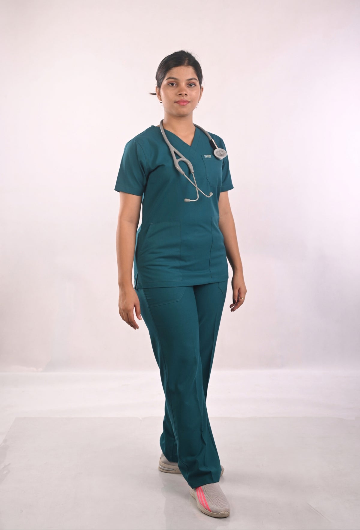 Ksvi Flex Female V-Neck (Emerald Green) Scrub Shirt Pant
