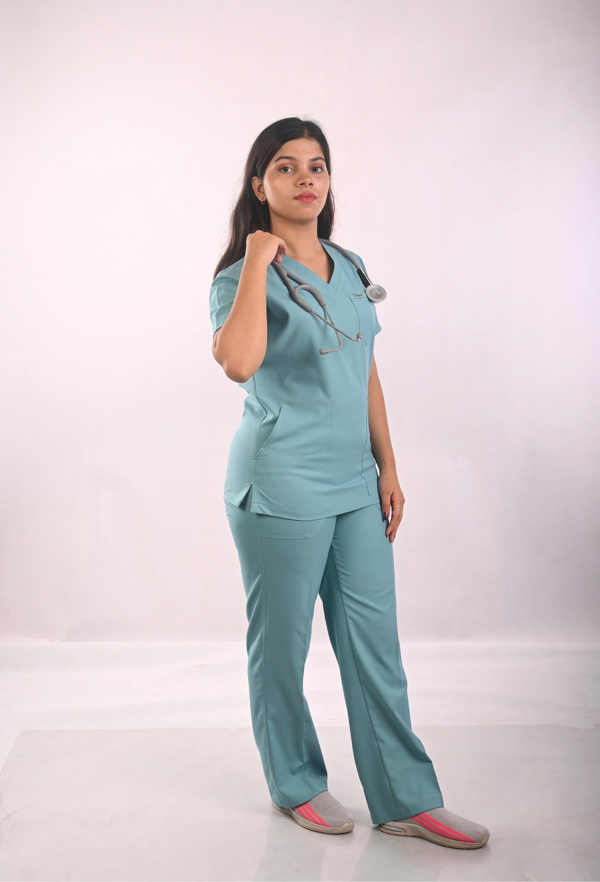 Ksvi Flex Female V-Neck (Eucalyptus) Scrub Shirt Pant
