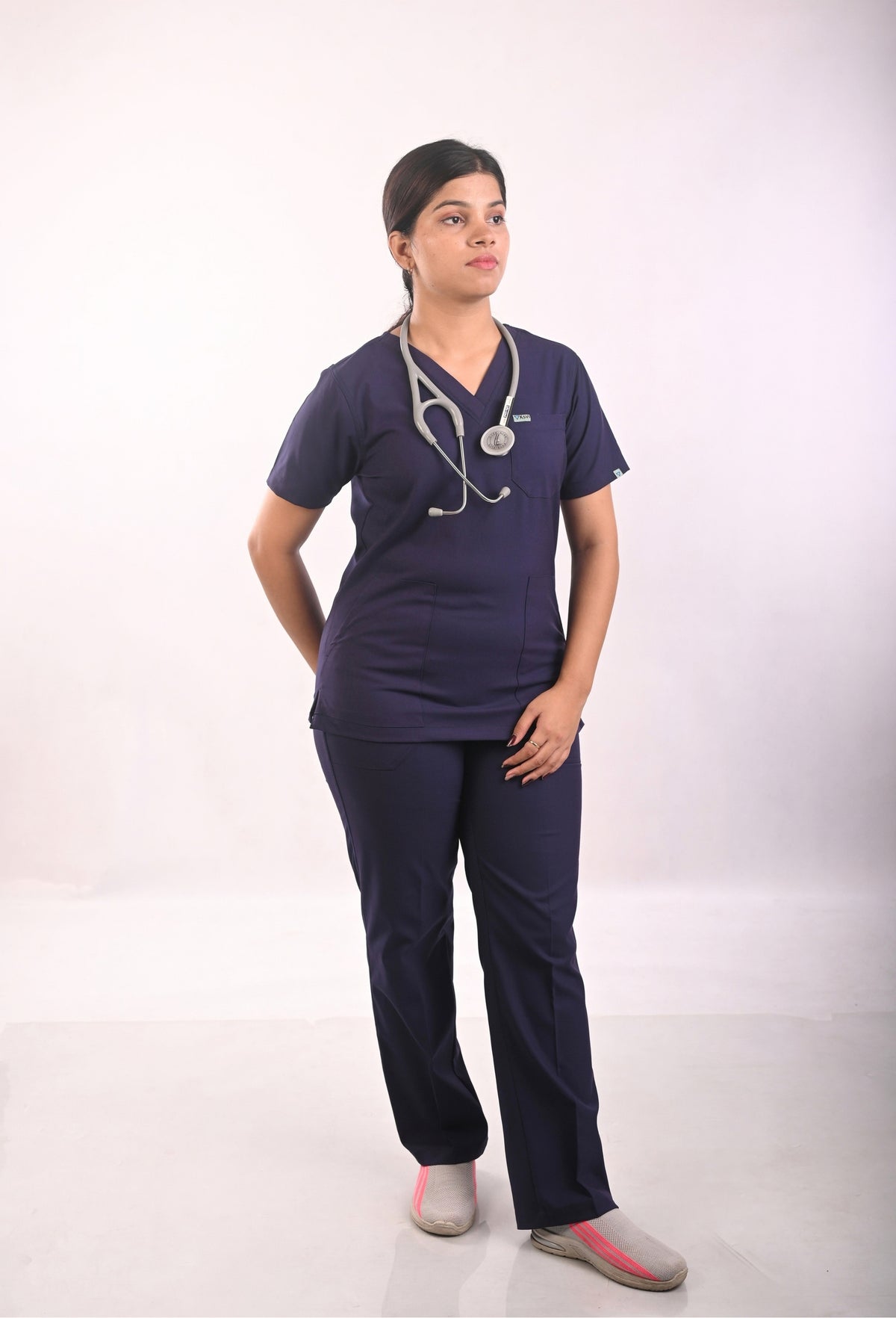 Ksvi Flex Female V-Neck (Navy) Scrub Shirt Pant