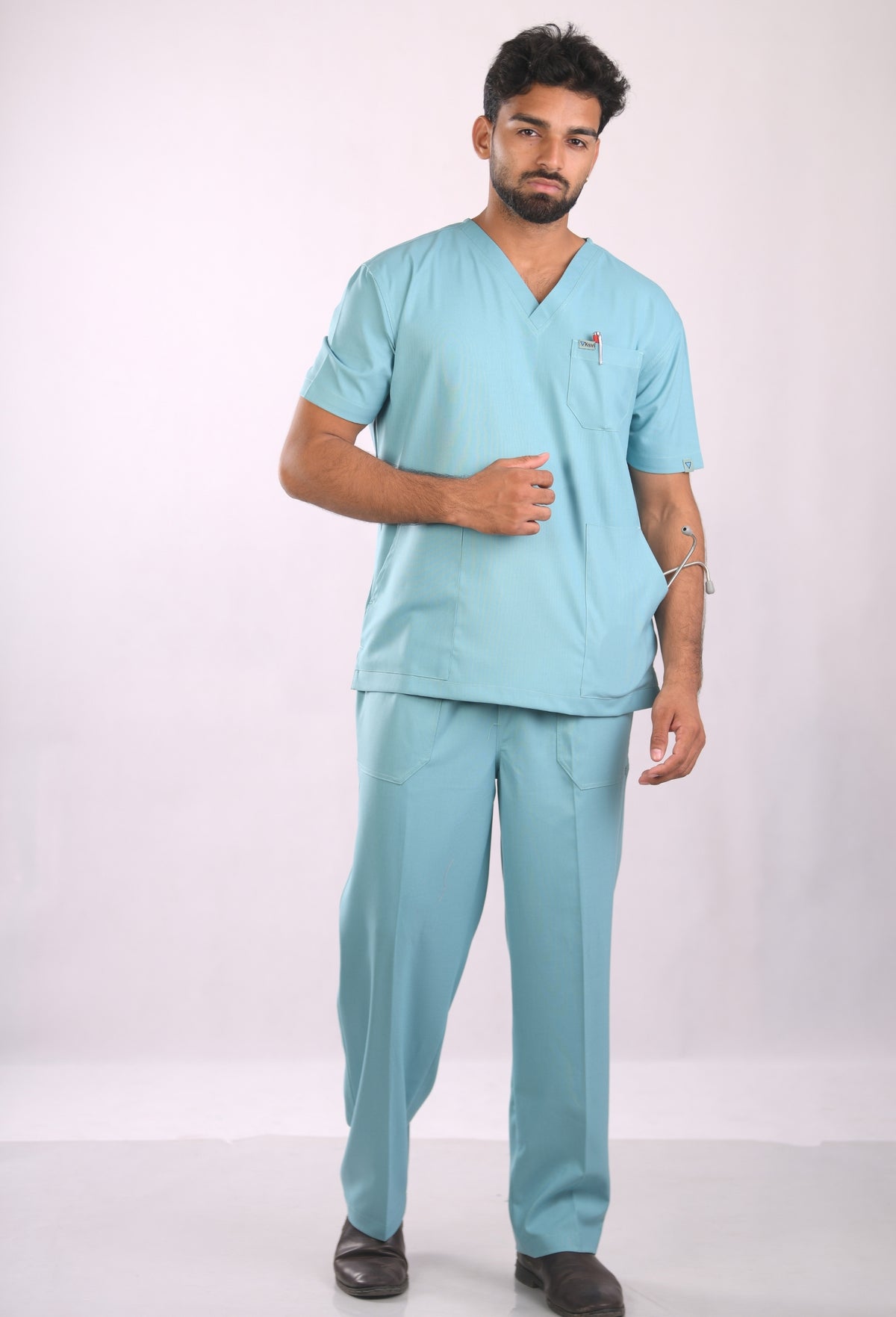 Ksvi Flex Male V-Neck (Eucalyptus) Scrub Shirt Pant