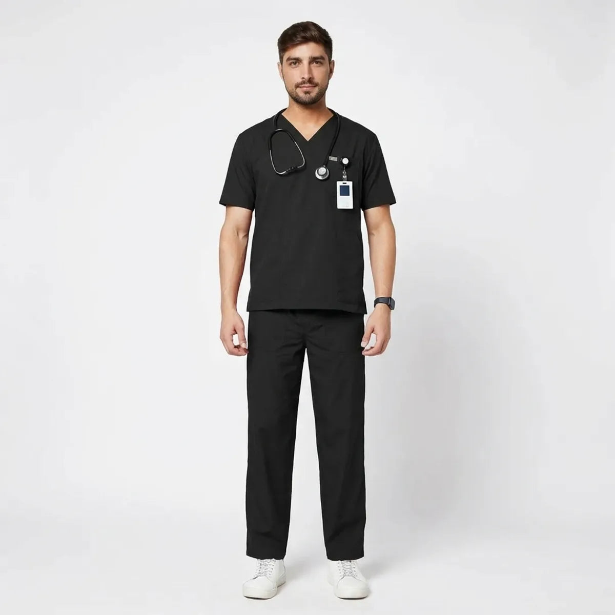 Black Poly Viscose classic Medical Scrubs Set For Doctors, Nurses And Healthcare Professionals