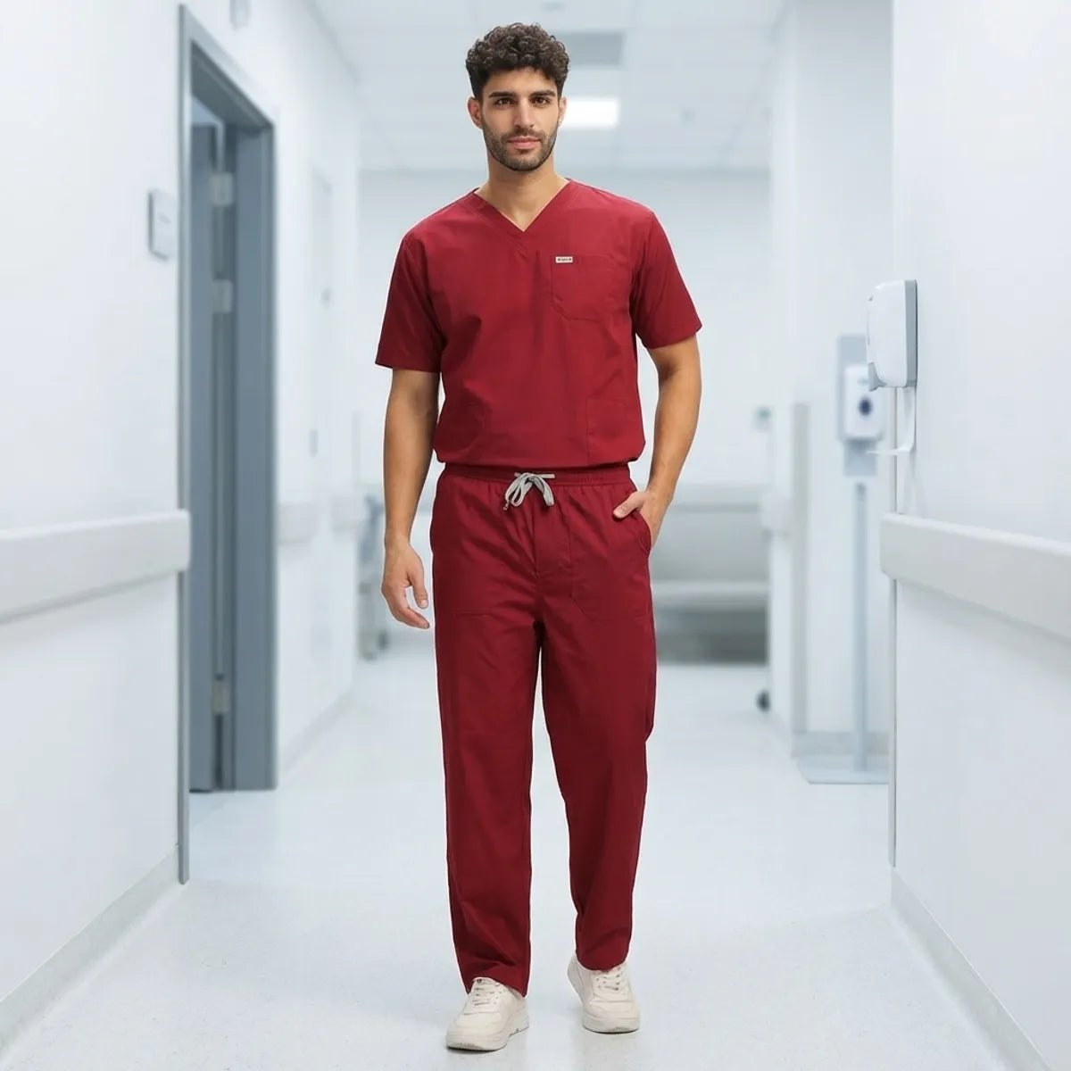 Maroon Poly Viscose classic Medical Scrubs Set For Doctors, Nurses And Healthcare Professionals