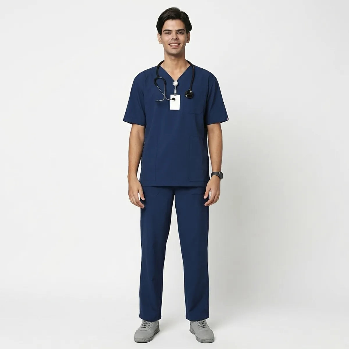 Navy Blue Poly Viscose Premium Medical Scrubs Set For Doctors, Nurses And Healthcare Professionals
